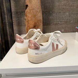 Veja White Sneakers with Rose Metallic Accents